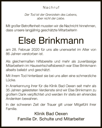 Traueranzeige von Else Brinkmann