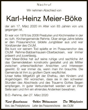 Traueranzeige von Karl-Heinz Meier-Böke