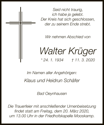 Traueranzeige von Walter Krüger