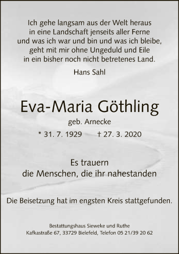 Traueranzeige von Eva-Maria Göthling