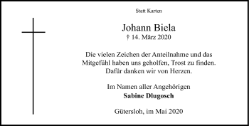 Traueranzeige von Johann Biela