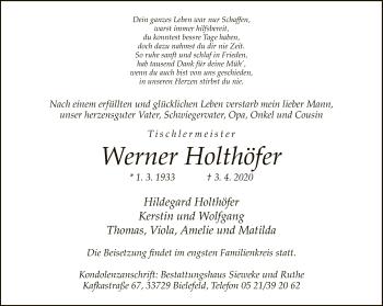 Traueranzeige von Werner Holthöfer