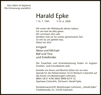 Traueranzeige von Harald Epke