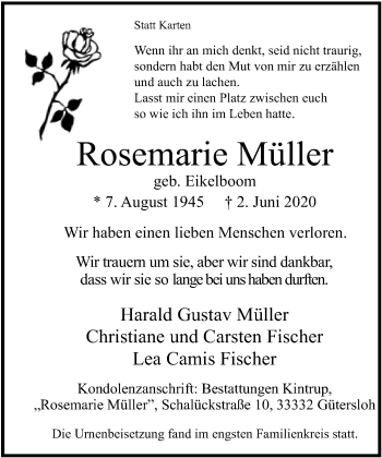 Traueranzeige von Rosemarie Müller