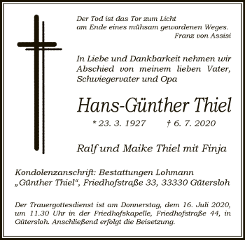Traueranzeige von Hans-Günther Thiel
