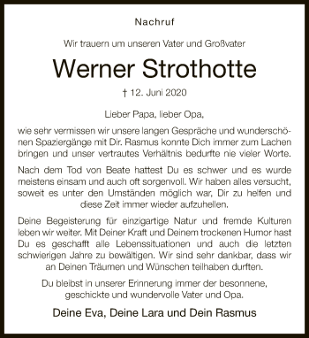 Traueranzeige von Werner Strothotte