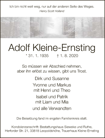 Traueranzeige von Adolf Kleine-Ernsting