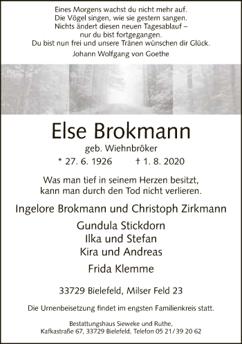 Traueranzeige von Else Brokmann