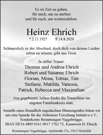 Traueranzeige von Heinz Ehrich
