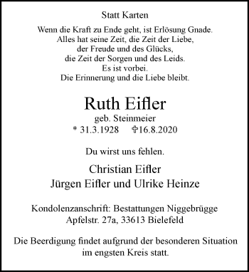 Traueranzeige von Ruth Eifler