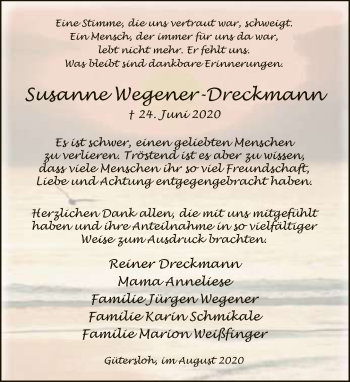 Traueranzeige von Susanne Wegener-Dreckmann