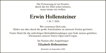 Traueranzeige von Erwin Hollensteiner