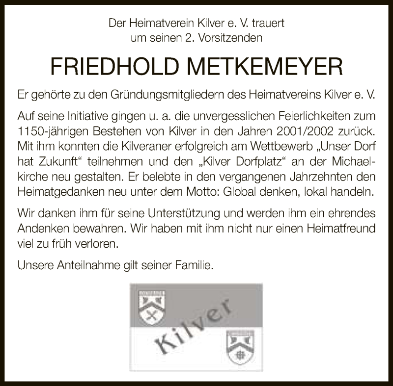  Traueranzeige für Friedhold Metkemeyer vom 05.09.2020 aus Neue Westfälische