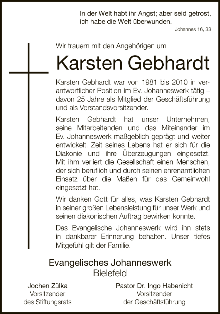  Traueranzeige für Karsten Gebhardt vom 05.09.2020 aus Neue Westfälische