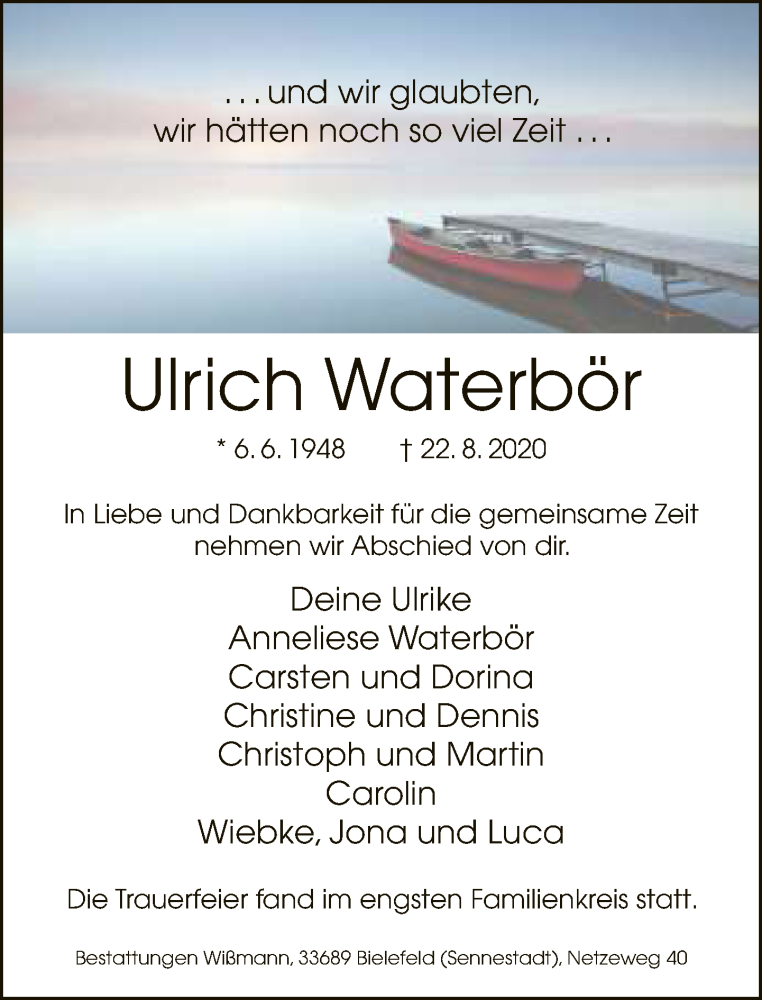  Traueranzeige für Ulrich Waterbör vom 03.09.2020 aus Neue Westfälische