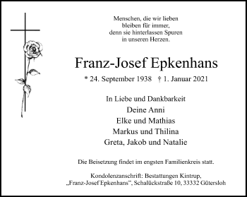Traueranzeige von Franz-Josef Epkenhans