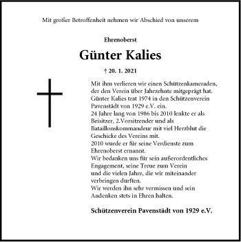 Traueranzeige von Günter Kalies