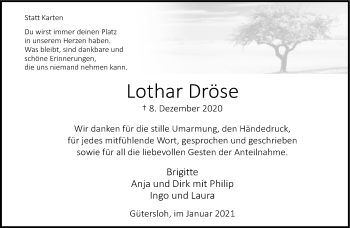 Traueranzeige von Lothar Dröse