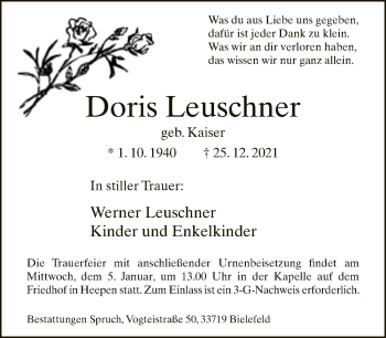 Traueranzeige von Doris Leuschner