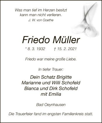 Traueranzeige von Friedo Müller
