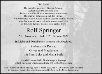 Traueranzeige von Rolf Springer