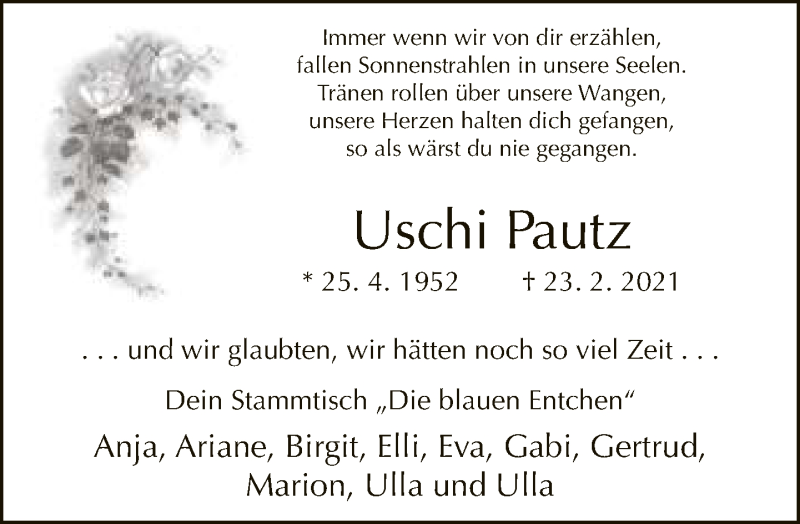  Traueranzeige für Uschi Pautz vom 27.02.2021 aus Neue Westfälische