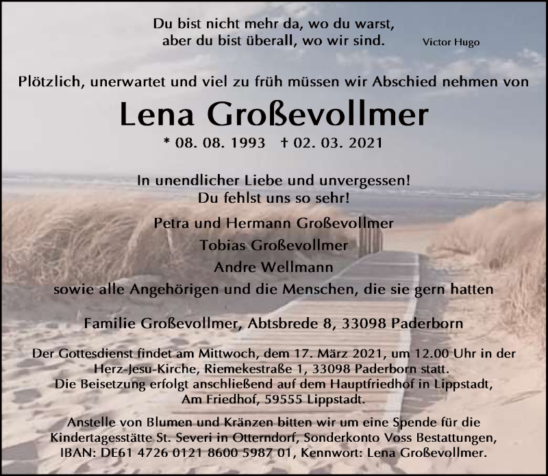  Traueranzeige für Lena Großevollmer vom 11.03.2021 aus Neue Westfälische