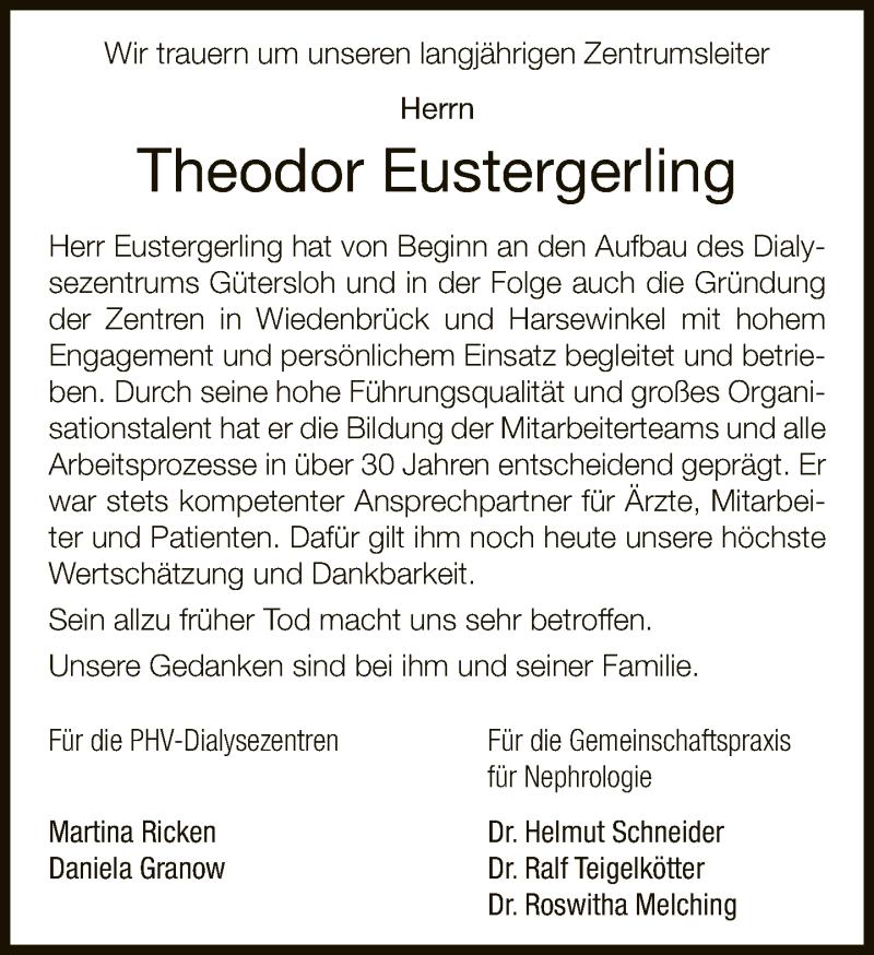 Traueranzeige für Theodor Eustergerling vom 13.03.2021 aus Neue Westfälische