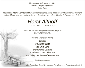 Traueranzeige von Horst Althoff