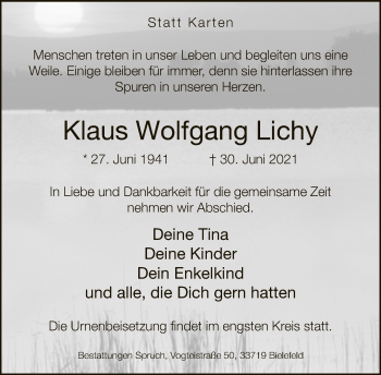 Traueranzeige von Klaus Wolfgang Lichy