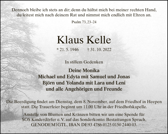 Traueranzeige von Klaus Kelle von Neue Westfälische