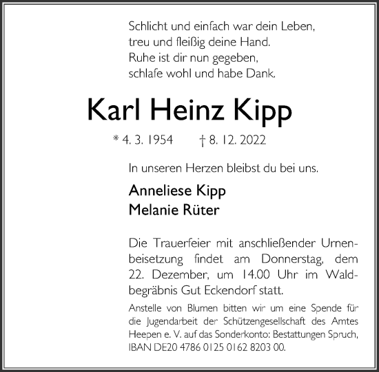 Traueranzeige von Karl Heinz Kipp