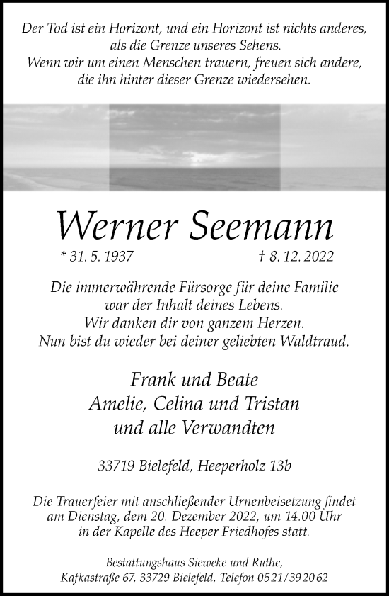 Traueranzeige von Werner Seemann
