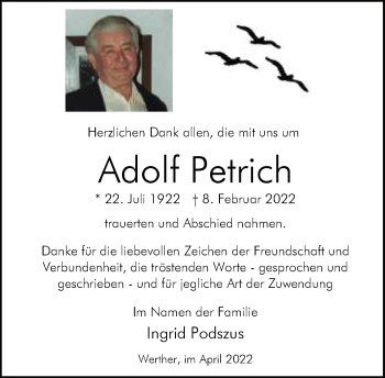 Traueranzeige von Adolf Petrich