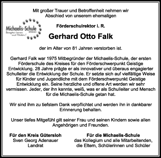 Traueranzeige von Gerhard Otto Falk von Neue Westfälische