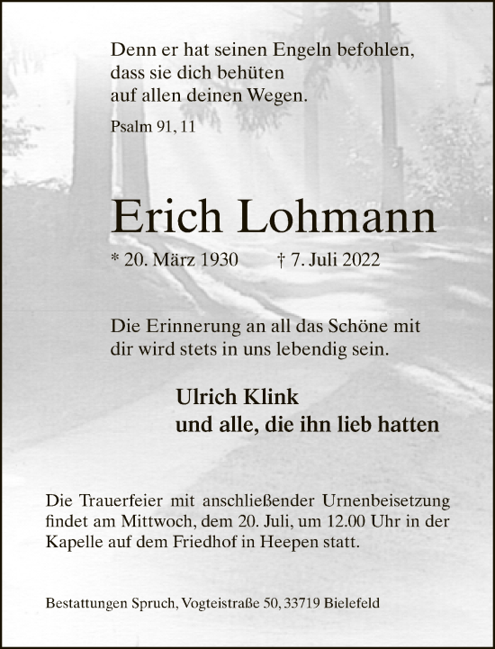 Traueranzeige von Erich Lohmann