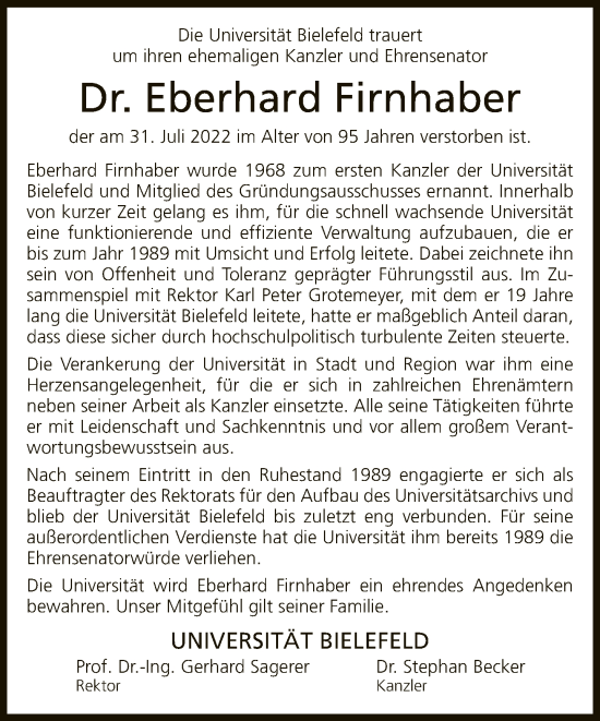 Traueranzeige von Eberhard Firnhaber