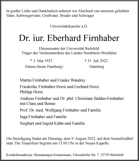 Traueranzeige von Eberhard Firnhaber