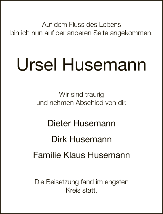 Traueranzeige von Ursel Husemann