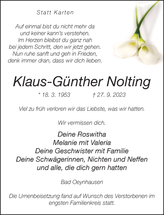 Traueranzeige von Klaus-Günther Nolting