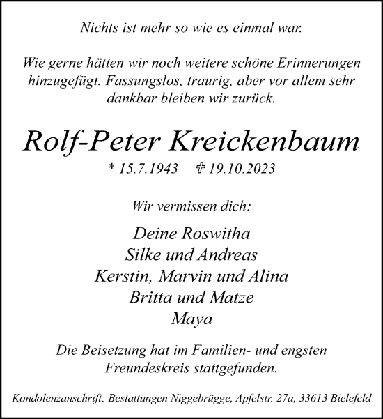 Traueranzeige von Rolf-Peter Kreickenbaum