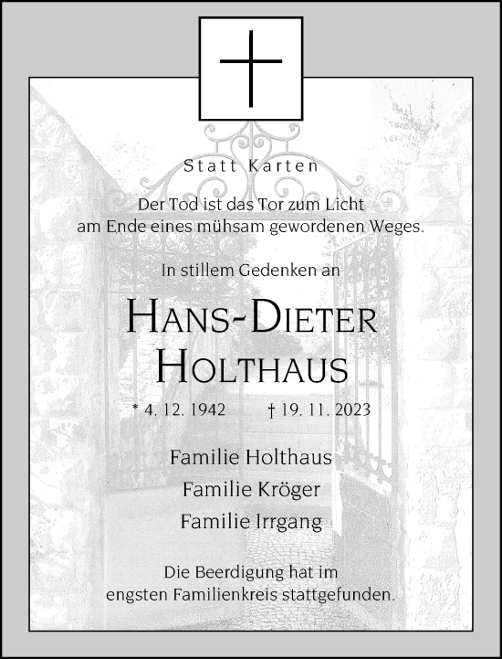 Traueranzeige von Hans-Dieter HoltHaus