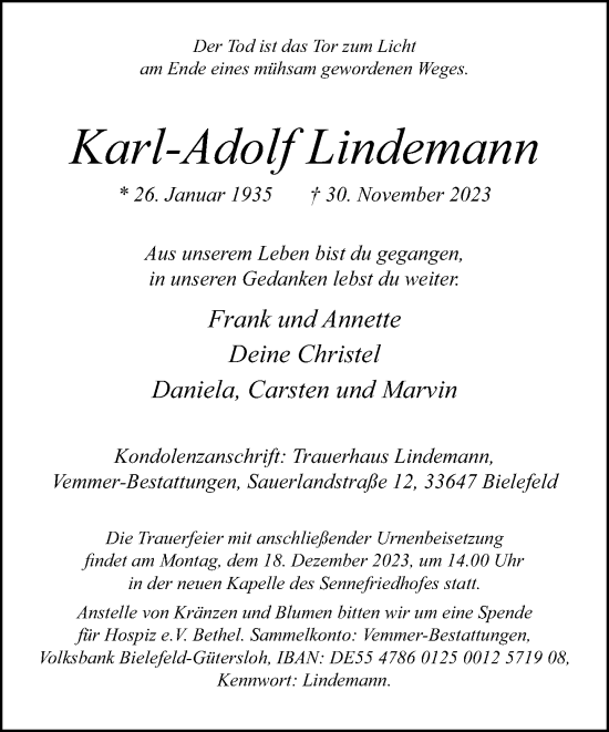 Traueranzeige von Karl-Adolf Lindemann