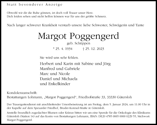 Traueranzeige von Margot Poggengerd