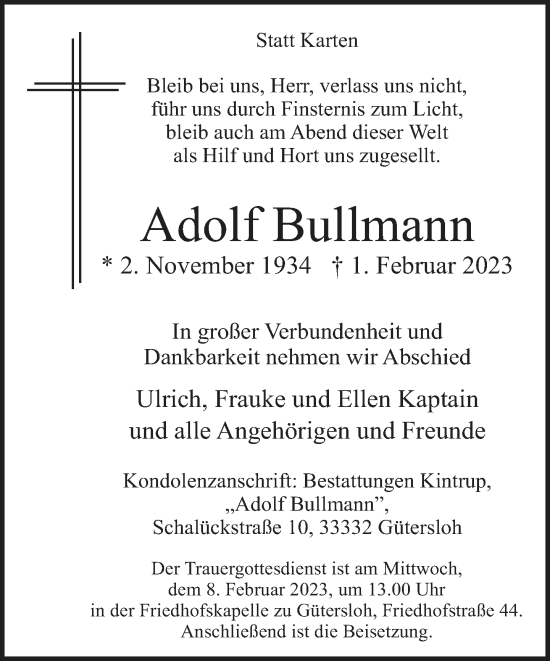 Traueranzeige von Adolf Bullmann