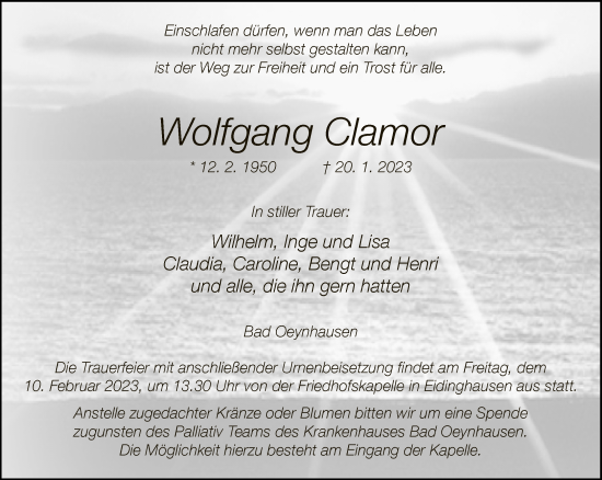Traueranzeige von Wolfgang Clamor