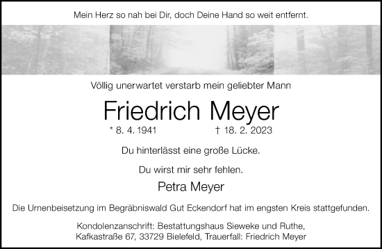 Traueranzeige von Friedrich Meyer