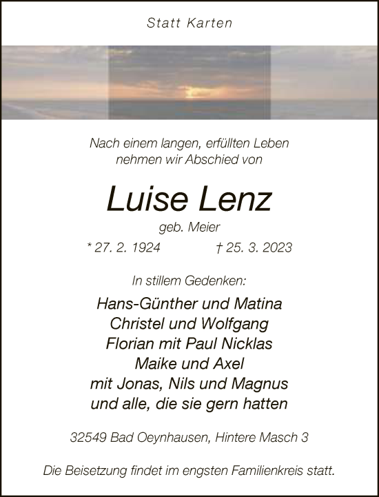 Traueranzeige von Luise Lenz
