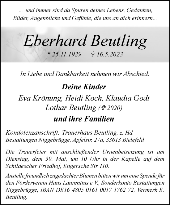 Traueranzeige von Eberhard Beutling