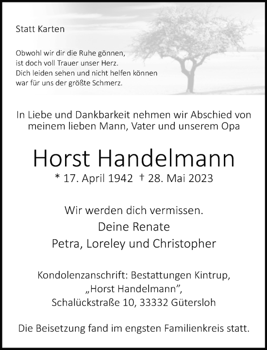 Traueranzeige von Horst Handelmann